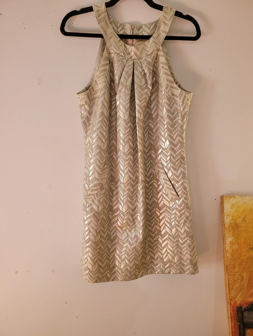 Trina Turk 8 Metallic Chevron Mini Dress - Cream & Silverina